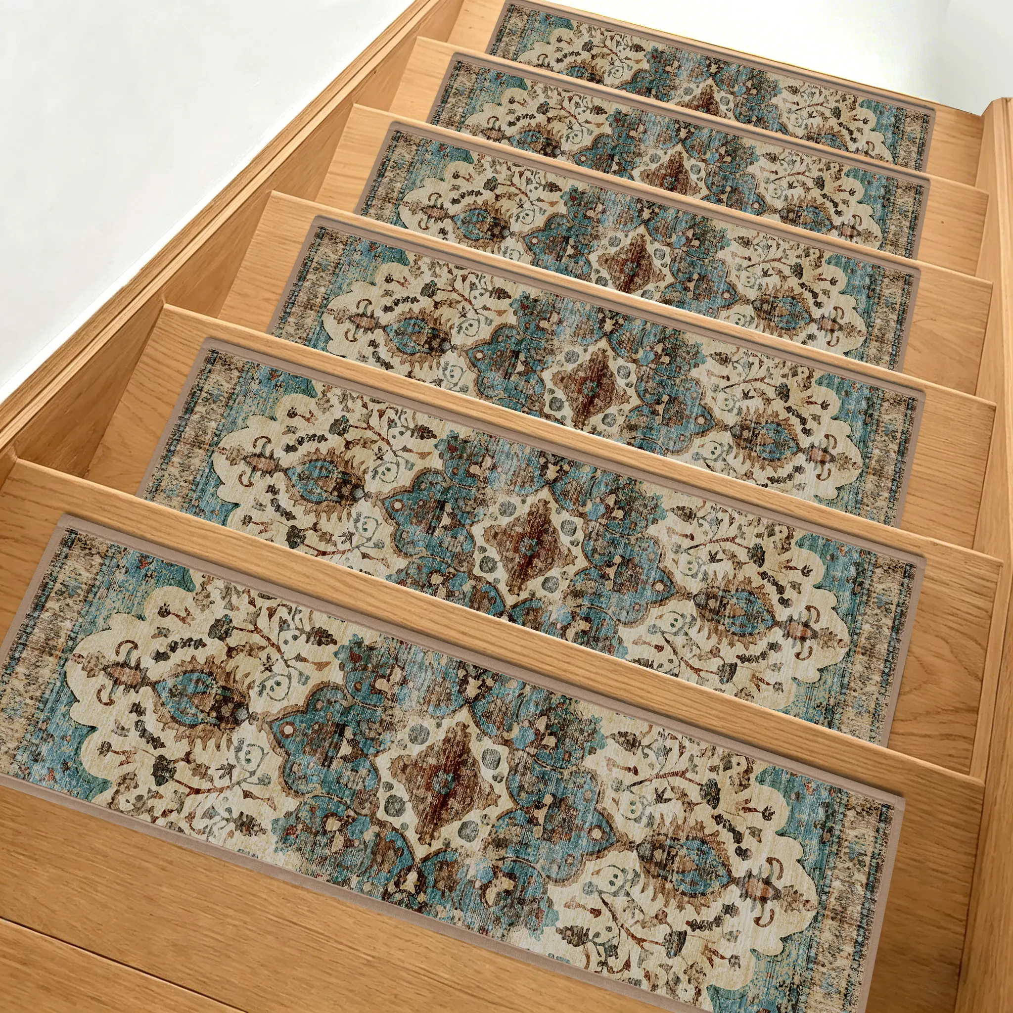 GTUUN Chenille Stair Treads for Wooden Steps, 15-Pack 8 x 30 Inch Non-Slip Self Adhesive Washable Stair Mats for Dogs and Indoor Stairs