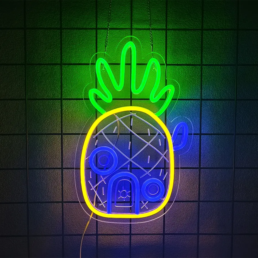 Pineapple House Neon Sign  LED Under Sea Pineapple Neon Signs for Wall Decor,Ocean Theme Kids Room Bedroom Game Room Birthday Party Decorations Gifts for Kids, USB Powered Easy to Hanging