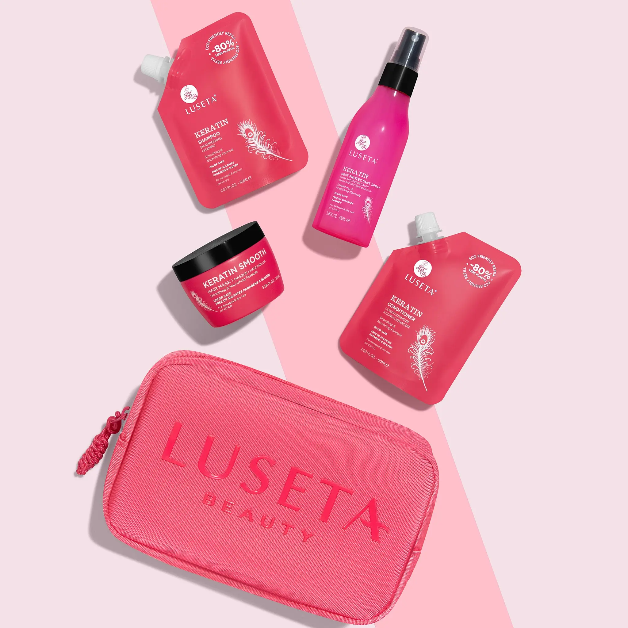 Luseta Keratin Jet-Set Hair Smooth Kit with Shampoo Conditioner Hair Mask and Heat Protectant Spray Luseta Keratin Jet-Set Hair Smooth Kit with Shampoo Conditioner Hair Mask and Heat Protectant Spray