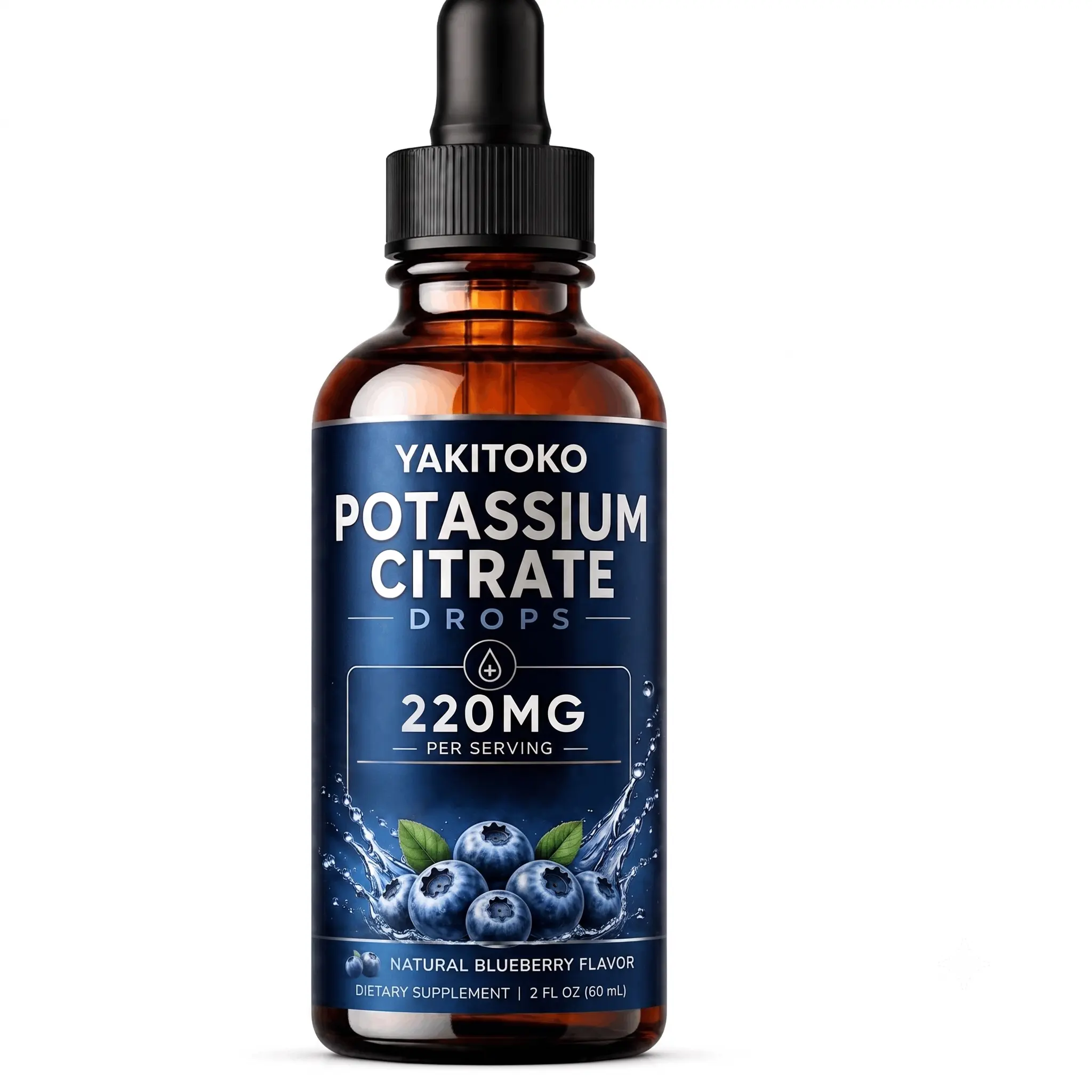 Potassium Citrate Liquid Drops – Electrolyte Support Supplement with Natural Blueberry Flavor, Daily Mineral Balance for Active Lifestyles, Easy-to-Mix Liquid Formula for Hydration Support, 220mg Per Serving, 2 fl oz / 60ml