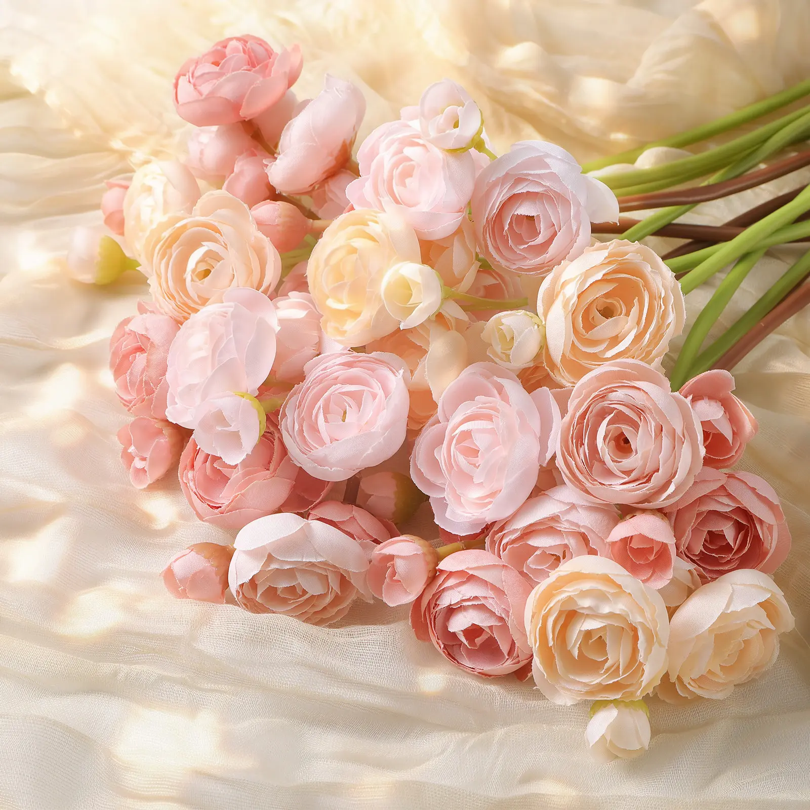 【Indoor Deco】SHareconn 30/60 Bundles Mini Artificial Ranunculus Flowers Faux Silk Spring Bouquets for DIY Wedding Bridal Shower Home Decor Premium Silk Dual Bloom Design Decorative Fake Plant Floral
