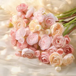【Indoor Deco】SHareconn 30 Bundles Mini Artificial Ranunculus Flowers Faux Silk Spring Bouquets for DIY Wedding Bridal Shower Home Decor Premium Silk Dual Bloom Design Decorative Fake Plant Floral