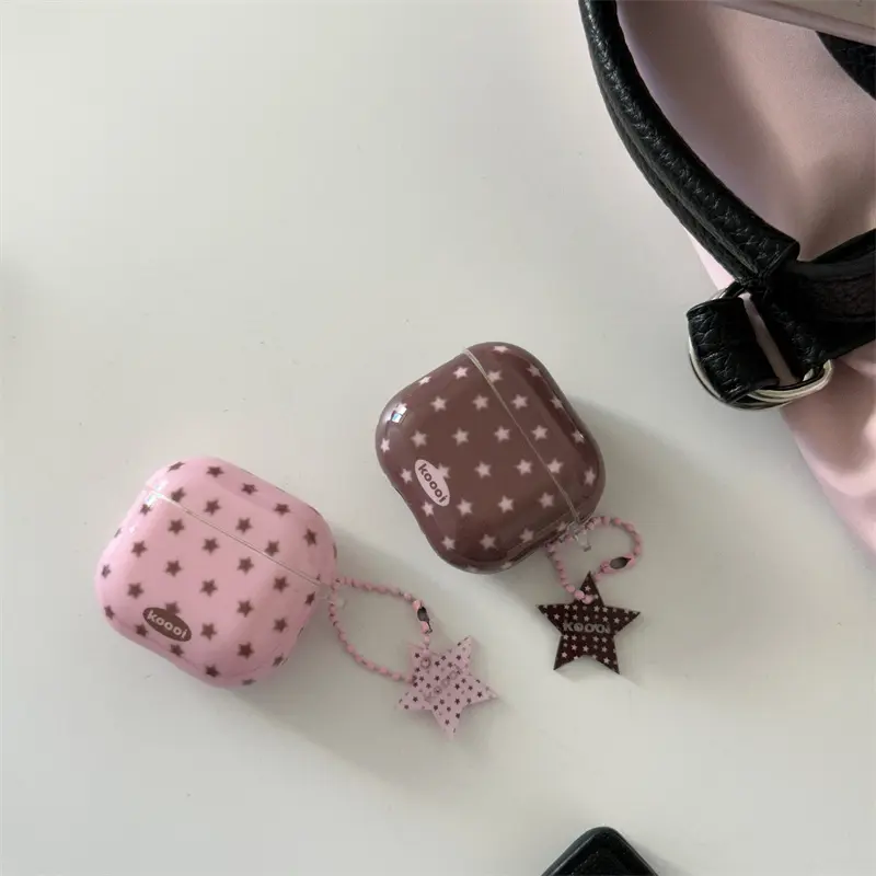 IMD Full Screen Pink Brown Pentagram Earphone Protective Cover with Same Color Pentagram Pendant for Airpods 2 3 4 pro/pro2 Headphone Accessories Audio Accessory