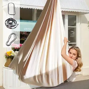Aerial Silk Yoga Hammock & Swing for Home, Inversion Exercises, Starter Kit for All Levels - Elastic swing hammock, Adjustable Fabric Hammock, 59.06*110.24in, Adjustable Elastic Hammock Swing for Yoga, Triangular Hammock, Hanging Hammock Swing