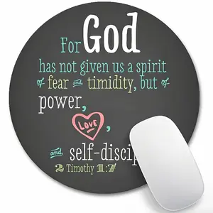 extended 1pc Round Fashion Mouse Pad, for God Has Not Given Us A Spirit Of Fear And Timidity Text Pattern, Non Slip Rubber Base, Desktop Accessory for Laptops And Wireless Mice, Desk Mouse Mat for Home  Study School, Ideal Gifts for Friends Size 20X20cm
