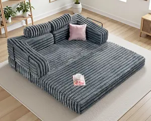 【Ships in 2 Boxes】 AMERLIFE Foldable Sofa Bed, Convertible Floor Sofa with Plush Faux Fur, No Assembly Mattress Couch for Living Room, Apartment, Bedroom