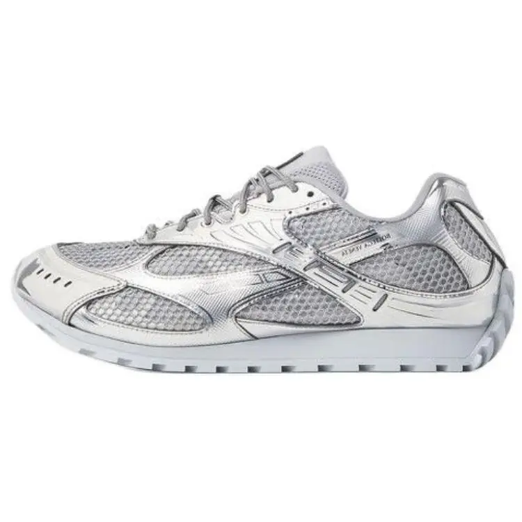 Bottega Veneta Orbit Leather Casual Low-Top Trainers - Round-Toe Lace-Up Runner for Men - Silver, House White Official Shoes with Maison Mihara Verification & Global Authentication Credentials
