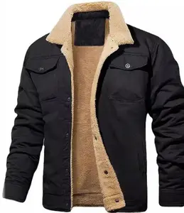 Seasonal Clearance Men's Sherpa Jacket Fleece Lined Winter Trucker Coat with Pockets Warm Mens Workwear Jacket for Cold Weather