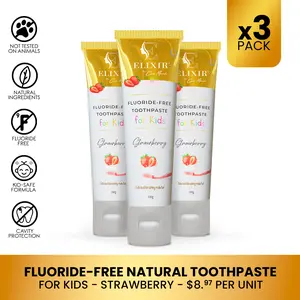 3 Pack of Coco March Fluoride Free Natural Toothpaste for Kids, Delicious Strawberry Flavor, Fresh Breath, Clean Teeth and Healthy, 100g Oral Gentle