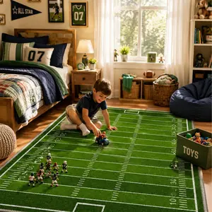 GENIMO Washable Area Rug with Non Slip Backing Low Pile Print Pattern for Living Room Bedroom Dining Room Home Office Football Field Design Rug