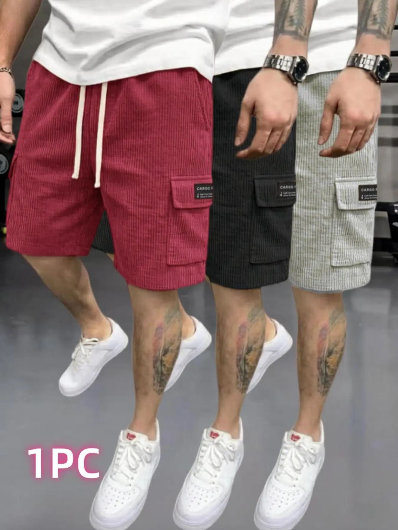 The latest flannel workwear casual shorts, featuring a waffle checkered loose style with embroidered letter details, drawstring waistband, flannel fabric, Embroidery, Menswear. Available in multiple colors, these men's summer shorts