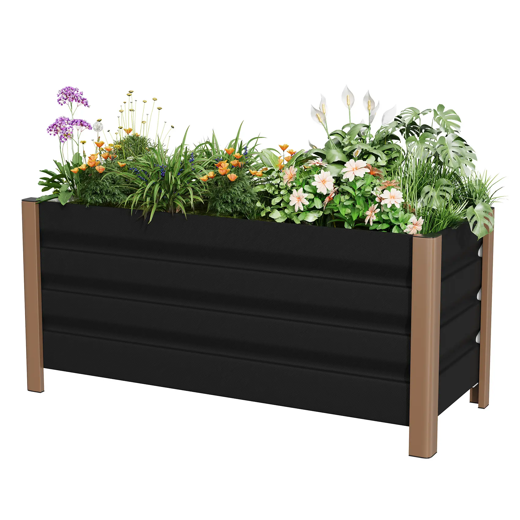 Durable Modern Aluminum Raised Planter Box, Deep Single‑Layer Garden Bed Featuring Drainage Holes & Safe Rounded Edges, Perfect for Outdoor Patio and Balcony Spaces