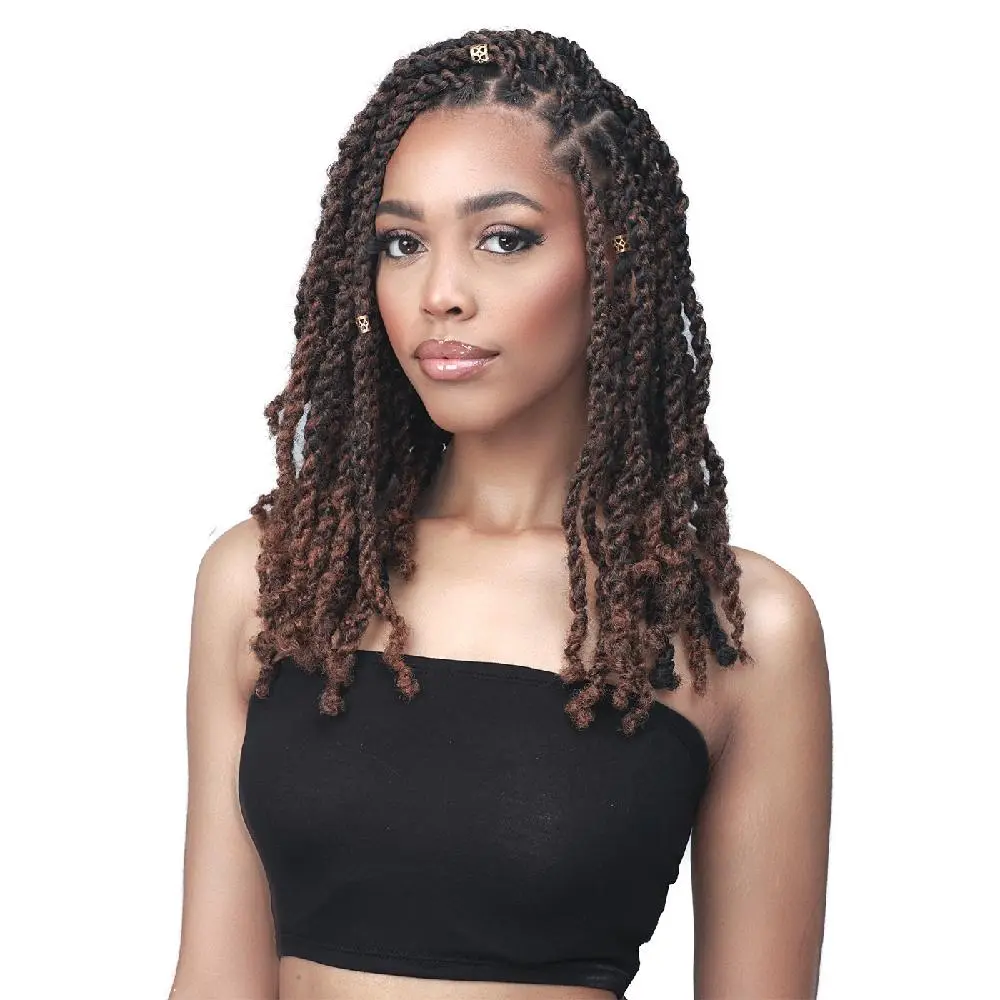 Women's Bobbi Boss Afro Twista 18" Curly Crochet Braiding Hair Extensions, Soft Synthetic Hair, Natural Texture, Lightweight, Hot Water-Set