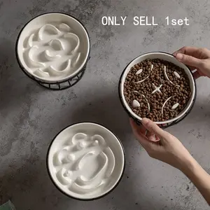 High Footed Slow Food Plate for Cats & Dogs, Elevated Slow Feeder, Ceramic, Anti-Choking Bowl, Neck-Protective Design, Easily Cleanable Cat/dog Feeding Dish, Slow Feeder Bowls