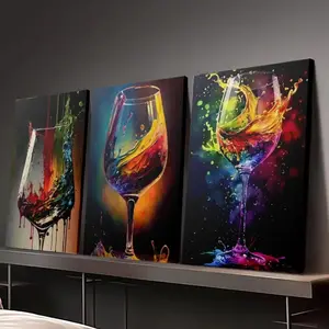3PCS Glass Whiskey Wine Beverage Explosion Color Splash Poster with Frame Canvas Painting Mural Kitchen Bar Club Decoration