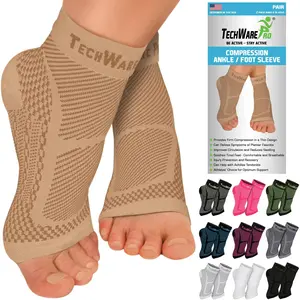 TechWare Pro Ankle Brace Compression Sleeve - Plantar Fasciitis Sock. Relieves Achilles Tendonitis. Foot Arch Support Reduces Joint Pain, Swelling & Heel Spur Pain. Injury Recovery Braces for Sports