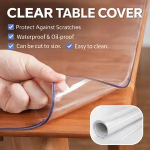 Clear PVC Table Cover Waterproof Heat Resistant Scratch Resistant Table Protector for Dining Table Coffee Table