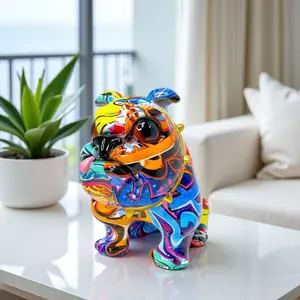 Colorful French Bulldog Sculpture, Unique Resin French Bulldog and American Bully Ornament, Trendy Home Art Decoration - A Desktop Statue Ornament for Pet Lovers in the Living Room, Artist-Hand-Painted Style,