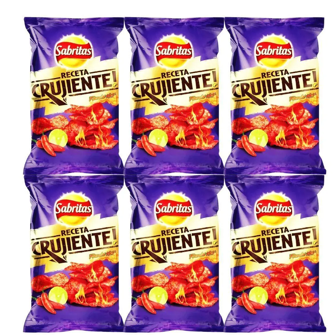 Flamin Hot Receta Crujiente, Sabritas Chips, 6 Small Bags - Traditional Mexican Chips, Spicy, Crunchy Snack Crispy