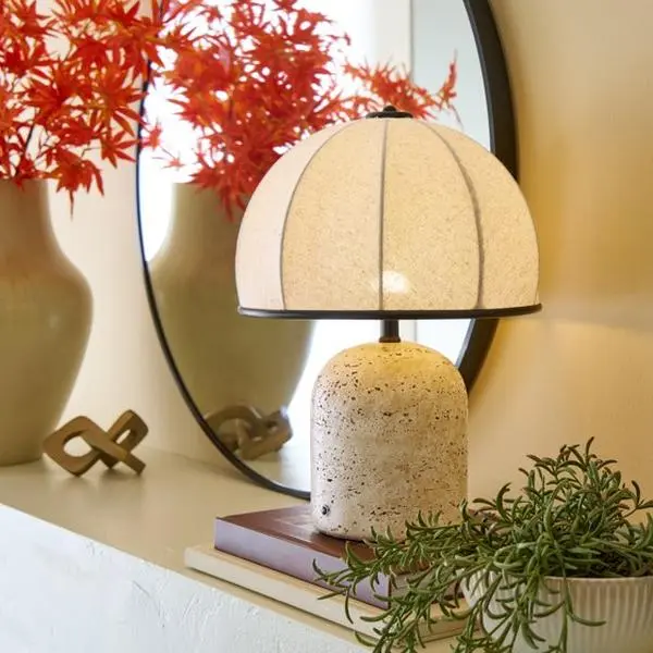 Better Homes & Gardens 14-Inch Warm Brown Rechargeable Gourd Table Lamp with Fabric Dome Shade