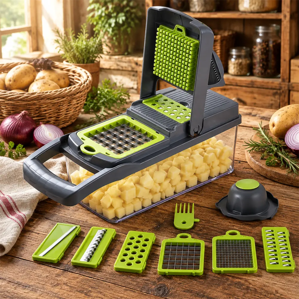Stainless Steel 16-in-1 Kitchen Slicer Dicer - Durable Efficient Kitchen Kit, Slicer Vegetable Cutter, Onion Dicer, Potato Cutter, Peeler-Grater with Storage Container, Professional Multifunctional Food Prep Utensil