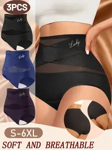 S-6XL large size underwear 1/2/3/4/5/6/7 PCS women's high waist shaping pants cross abdomen underwear comfortable breathable, hip lifting waist shaping sexy, mesh splicing Body shapewear underwear