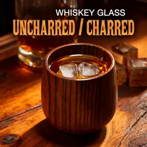 【Buy 1 Get 1 Free】Wooden Whiskey & Bourbon Drinking Glass Tumbler Cup, Bourbon Gifts for Men, Charred or Uncharred Drinkware Christmas Gifts