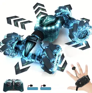 Youngsters' 2.4GHz Gesture-Controlled RC Stunt Car with LED Lights - Dual-Directional, 360° Spin, USB Rechargeable, Durable Plastic Construction, Flashing Lights - Perfect Gift for Boys & Girls