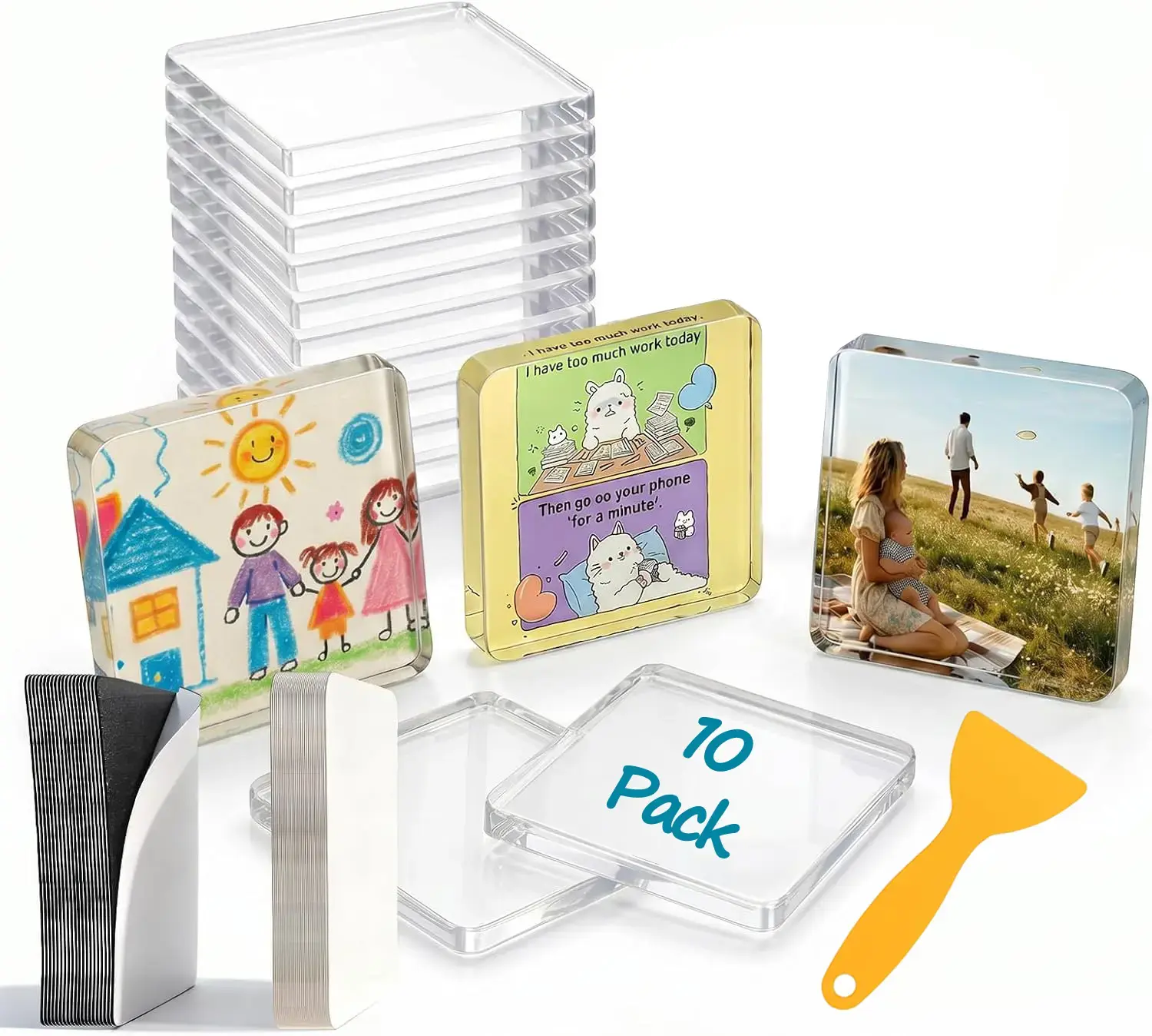 Magnetic Photo Frames 2"x2" Clear Acrylic DIY Fridge Magnets with Adhesive Backing – Square Magnets for Crafts, Kitchen, Classroom, Party & Office Decoration SummerVibes