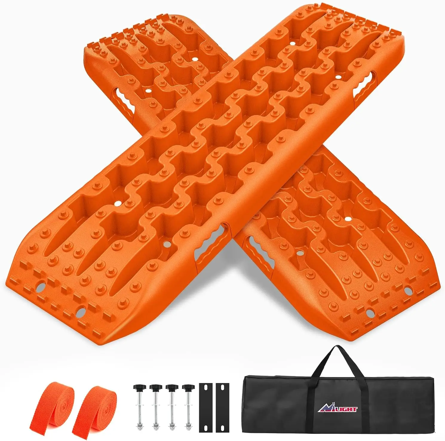 Nilight Off-Road Recovery Traction Boards, 2-Piece High-Tensile Nylon Tooth-Bite Grip Tire Mats for 4WD Trucks, with DIY Mount Kit, Zipper Bag, 2 Leashes, Car Parts (Father's Day Gift)