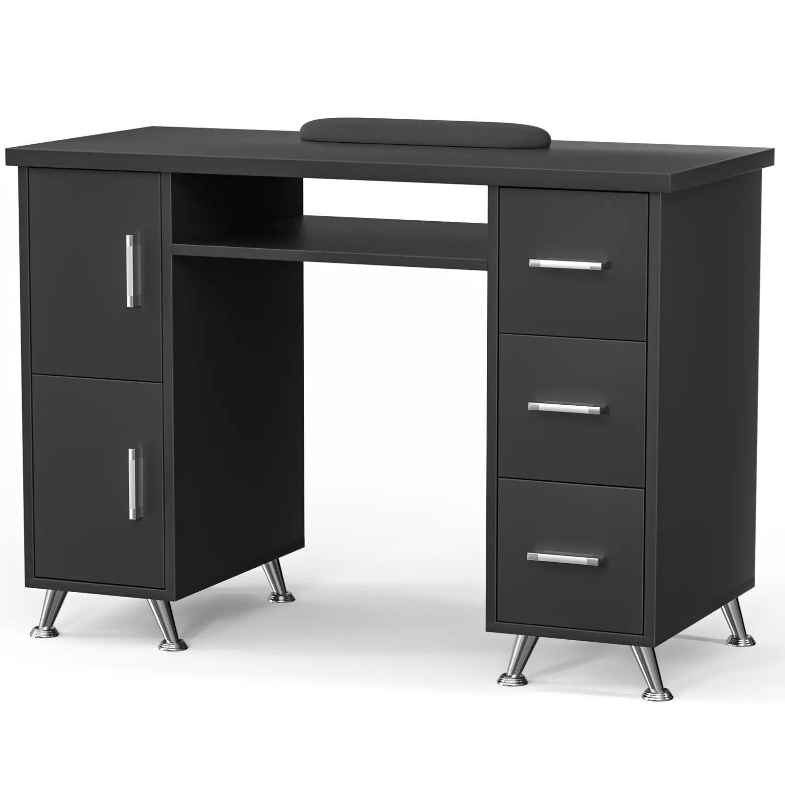 Nail Table for Nail Tech Acetone Resistant Nail Desk Manicure Table Nail Tech Desk for Beauty Salon Nail Table w/Drawers Storage Cabinets Wrist Rest Wide Desktop Manicure Desk (Black)