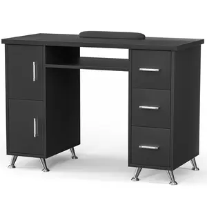 Nail Table for Nail Tech Acetone Resistant Nail Desk Manicure Table Nail Tech Desk for Beauty Salon Nail Table w/Drawers Storage Cabinets Wrist Rest Wide Desktop Manicure Desk (Black)