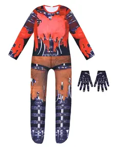 3-Piece Funny Onesie Set, Fashionable Geometric Print Jumpsuit + Gloves + Mask, Unisex Kids Halloween Costume Performance Wear Geometric Patterns