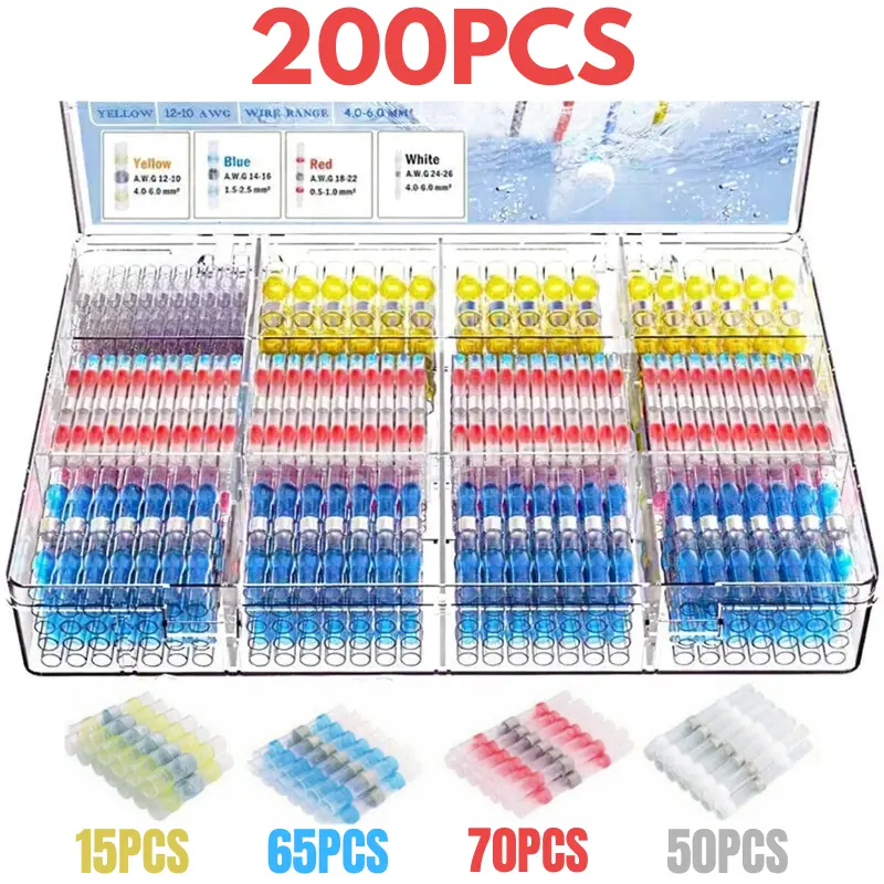 200pcs Car Heat Shrink Butt Crimp Terminal Kit, Car Accessories, Car Stuff, Waterproof Solder Seal Electrical Connector for Summer, Car Essentials, Car Heat Shrink Connector, Car & Boat Repair Tools For Automotive & Marine Wiring