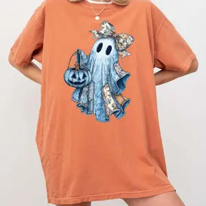 PA- Retro Halloween Ghost Sweatshirt, Trendy Patchwork Spooky Ghost , Boo Ghost Coquette Shirt, Fall Pumpkin Season Hoodie Unisex #867