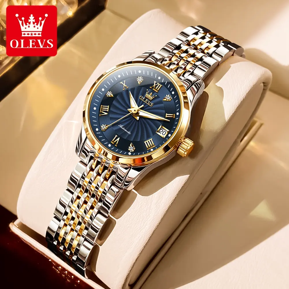 OLEVS Luxury Wristwatch with Automatic Movement, 27mm Dial with Analog Display, Steel Strap and 30m Water Resistance, Stainless Steel Wristwatch, Fashionable Wristwatch