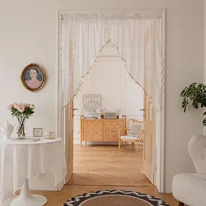 Floral Embroidered Sheer Door Curtain with Tassel Trim, 1 Count Light-filtering Decorative Privacy for Boho and Modern Homes, Home Decor Supplies, Home Decoration Curtain