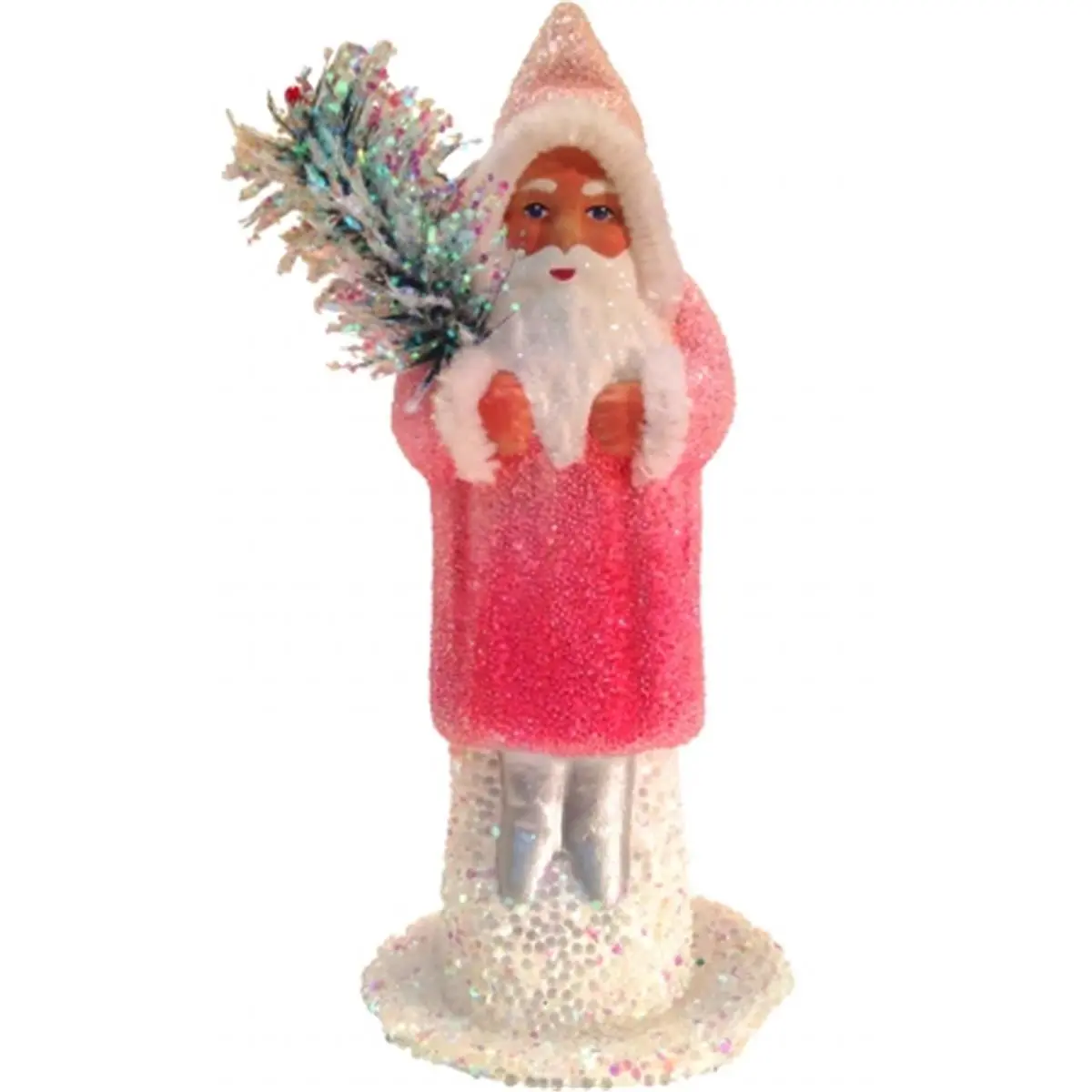 212 MAIN Handmade Removable Plug Paper Mache Christmas Candy Holder - Schaller SCHA 01514, Santa Claus Themed with Rose Coat and Glitter, Festive Home Decoration, Home Ornaments