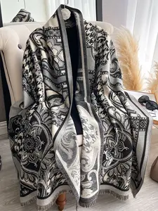 Bohemian Style Dual-Sided Thick Scarf with Paisley Print, Faux Fur Shawl for Fall & Winter, Fashionable Accessory for Daily Wear Boho Style Scarf