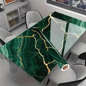 2-Pack Extra Large Self-Adhesive Decorative Wallpaper - Emerald Green and Gold Striped Marble Pattern, Waterproof, Oil-Resistant, Heat-Resistant, Easy to Clean - Suitable for Kitchen, Bathroom, Office, Home Decor - Luxury Marble Pattern Wall Decoration