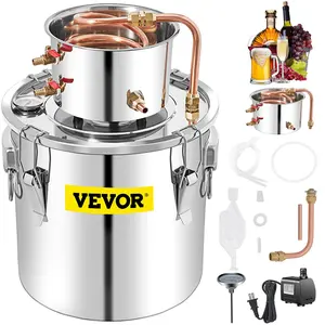 VEVOR Water Wine Still Max 13.2Gal/50L, Wine Distiller with Circulating Pump, Wine Still Copper Tube, Whiskey Distilling Kit with Build-In Thermometer, Whiskey Making Kit for DIY , Stainless Steel