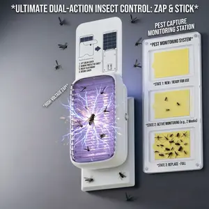 Indoor Plug-In UV Bug Zapper | 1 Device + 3 Refills | Fruit Fly, Gnats, Mosquitoes & Moths Trapping Trap with Night Light for Home, Kitchen, Office