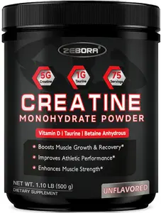 ZEBORA Creatine for Women and Menfor Promote ATP Production  Micronized Creatine Monohydrate Powder, Creatine Monohydrate for Women-Men, Helps Muscle Recovery, Enhances Muscle Size & Strength with 5G Creatine and 1G Taurine