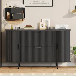 SEDETA 2 Drawer File Cabinet, 39.4inch Filing Cabinet for Home Office, fit Legal/Letter/A4 Size, Modern Fluted Filing Cabinets with 2 Sliding Door Storage, Printer Stand