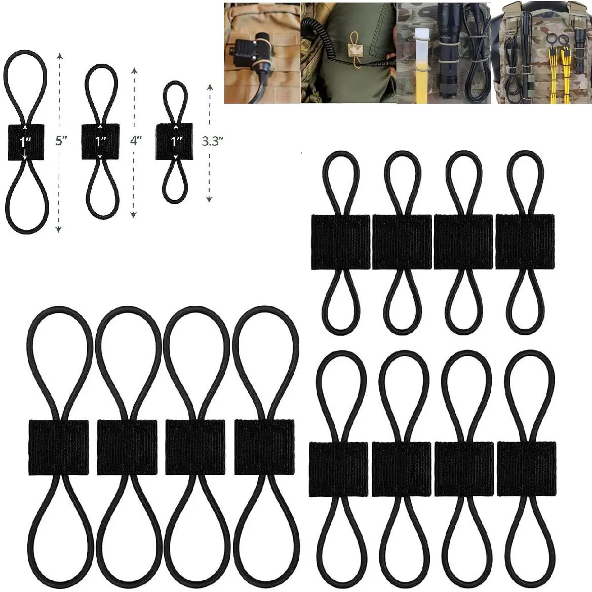 Elastic Webbing Binding Ribbon Multipurpose Backpacks Attachments Tactical Molle Backpack Accessories, Tactical EDC Gear (3 Size Kit)