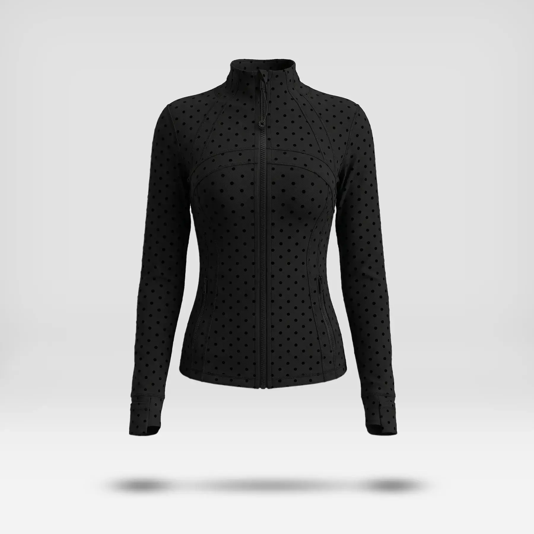Women Summer Clothes Long Sleeve Zip up Jacket, Stand Collar Polka Dot Textured Slim Fit Athletic Track Jacket Short Skirt or Shorts, Nylon Spandex Brushed Fabric Stretchy Workout Outerwear for Yoga Gym Running Tennis Golf