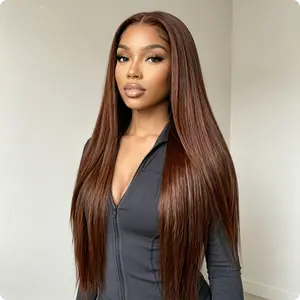 Hot Star Ginger Brown Straight 13x6 HD Transparent Lace Front Wigs Human Hair 180 Density Pre Plucked 32 Inch For Women