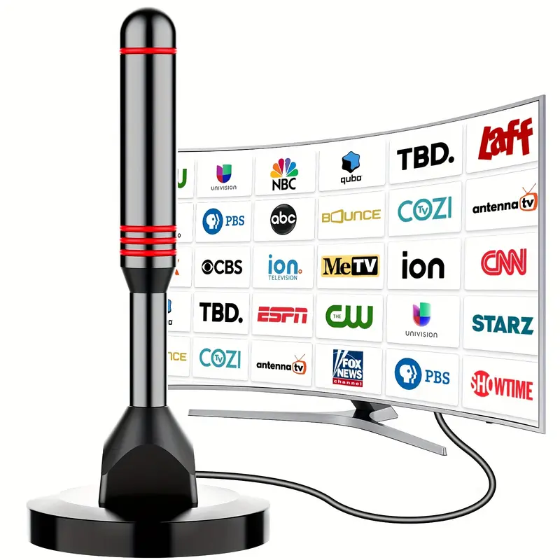 Smart TV HD Antenna, Indoor Use, Strong Magnetic Base, 360 Degrees Full Reception, Wide Range, Best Choice for TV Lovers（Plastic rod）