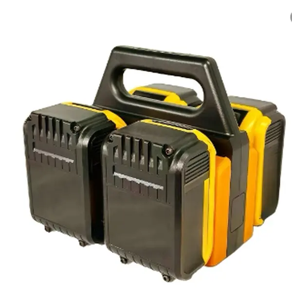 Dewalt 20V Max 4-Port Fast Battery Charger Holder | Portable Battery Storage Caddy With Secure Lock, Heavy Duty ABS Battery Organizer For Dewalt Lithium Ion Batteries, 4A Quick Charge, Wall Mount Design For Workshop & Construction Job Site
