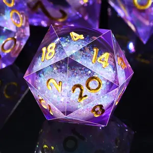 Resin Dice Set 7 Pcs Handmade Sharp Edge Polyhedral Dice with Random Styles Dice Bags, DND RPG MTG Dice Gaming Role Playing Table Game Party accessory Supplies Great Festive Holiday Gift
